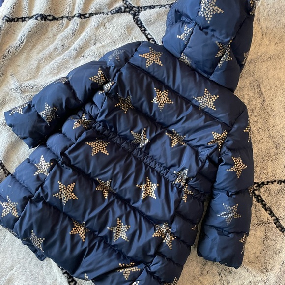 Gap Long Down Jacket for Kids- Blue with Gold Stars, Size 5 - Picture 5 of 8